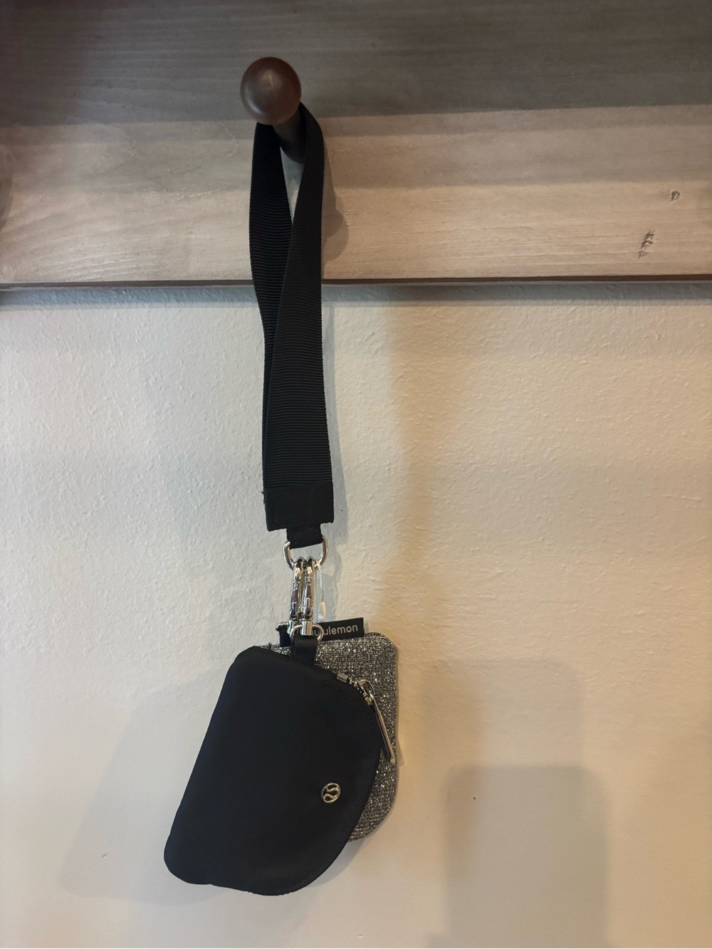lululemon athletica Black Crossbody Pouch with Silver Glitter Card Case